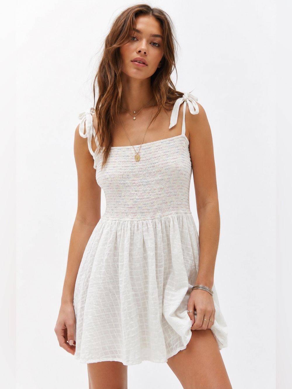 Lovecolette Tie Strap Micro Multicolor Smocked Dress